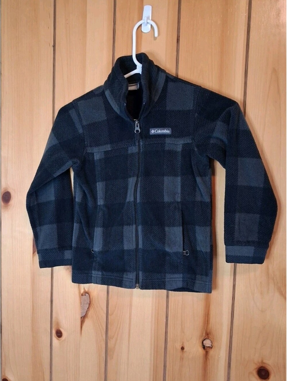 Columbia Fleece Jacket Toddler Kids XS 6/7 Black Charcoal Plaid